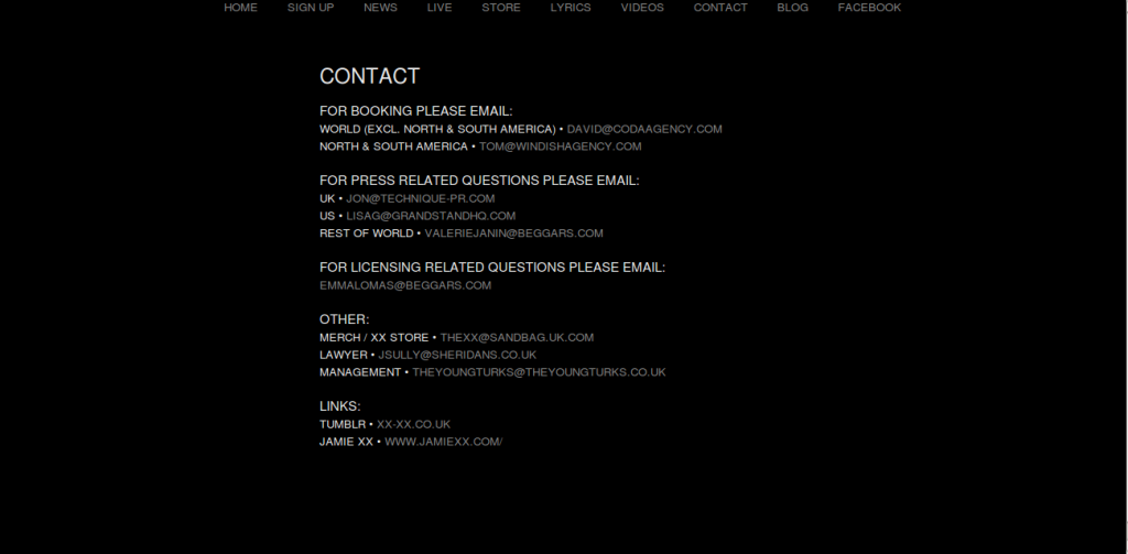 thexx contact page design